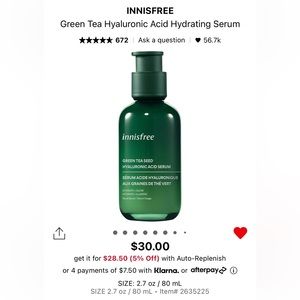 Innisfree Green Tea Hyaluronic Acid Hydrating Serum